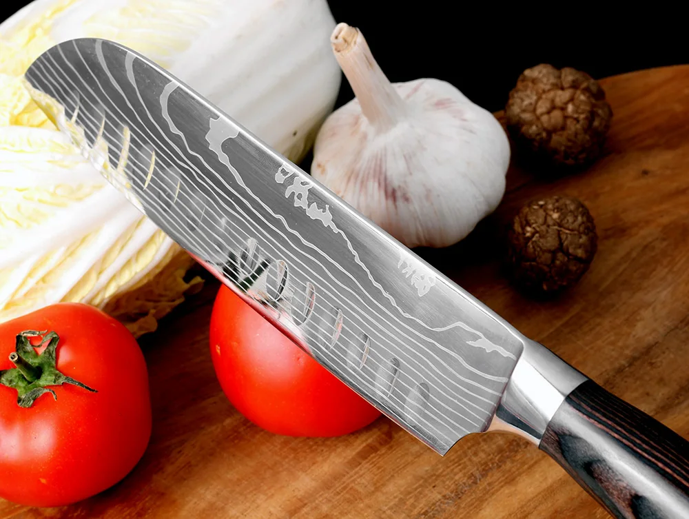 Tanie Nóż kuchenny 7 Cal noże szefa kuchni japoński narzędzie nóż santoku tasak do mięsa 7Cr17 420 wysokiej węgla nóż ze stali nierdzewnej narzędzie