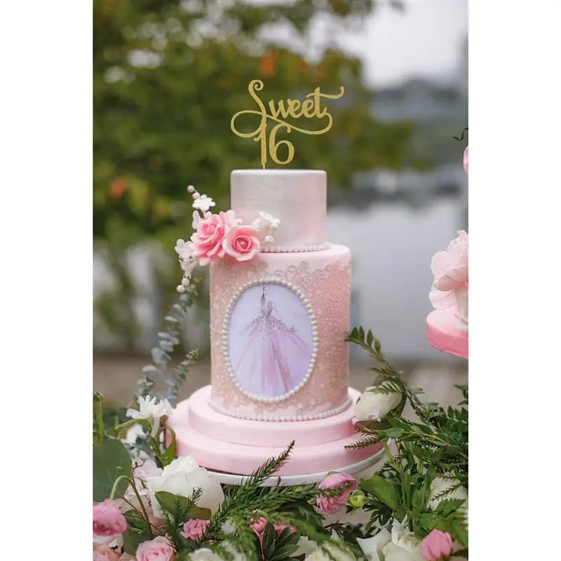 2pcs Sweet 16 Gold Monogram Cake Topper Letter Cake Topper 16th