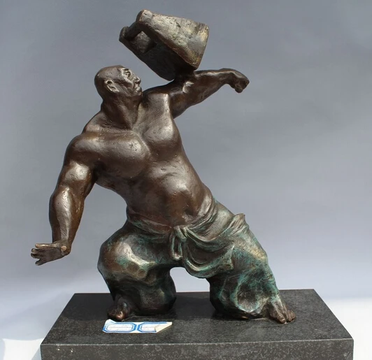 

JP S1150 13"Western Art Bronze Figurine Crafts Man weightlifting Marble Statue Sculpture