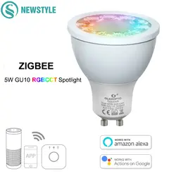 ZIGBEE RGBCCT 5 Вт GU10 светодио дный Spotlight затемнения Smart голос Управление светодио дный лампы AC100-240V светодио дный приложение Управление Лер