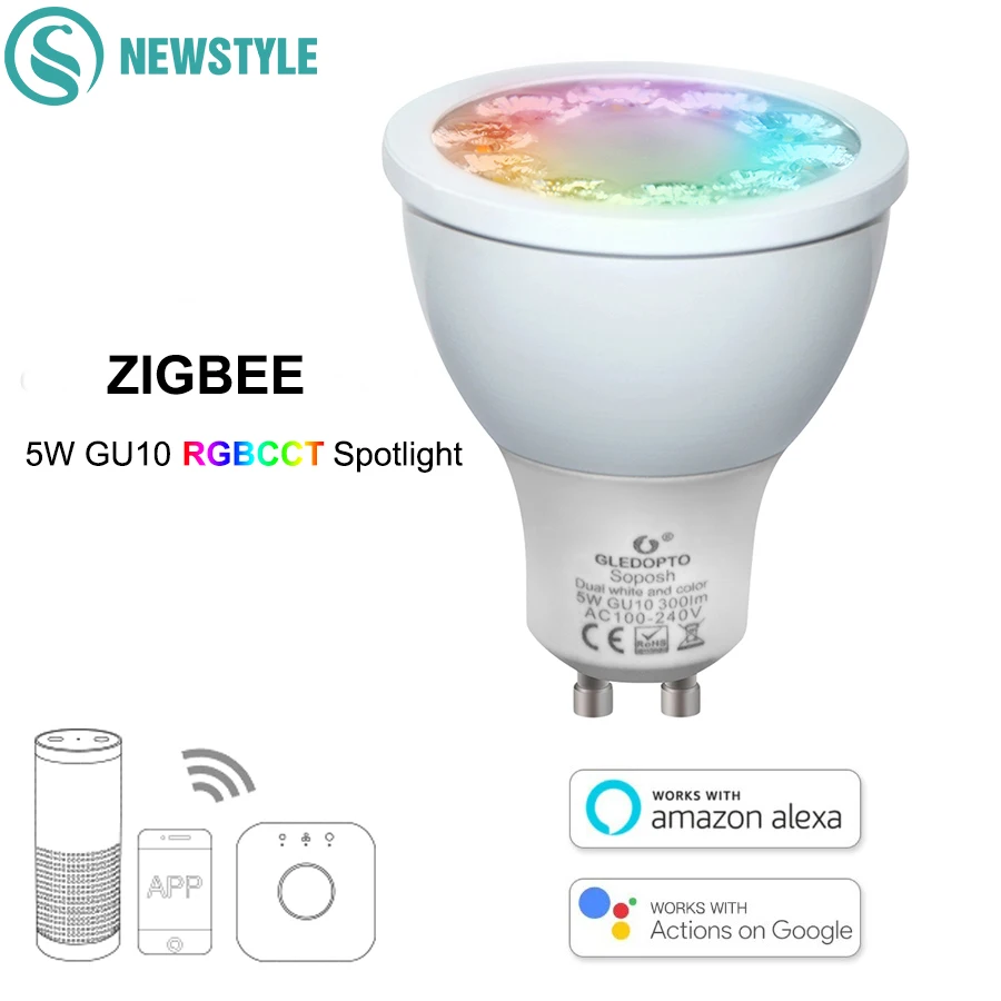 

ZIGBEE RGBCCT 5W GU10 LED Spotlight Dimmable Smart Voice Control LED Bulbs AC100-240V LED APP Controller Work With Amazon Echo