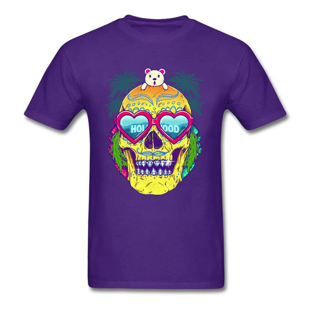 Normal Short Sleeve Tops T Shirt Summer Crew Neck 100% Cotton Men's T-shirts Goes To Hollywood Normal Tee-Shirts Funny Goes To Hollywood purple
