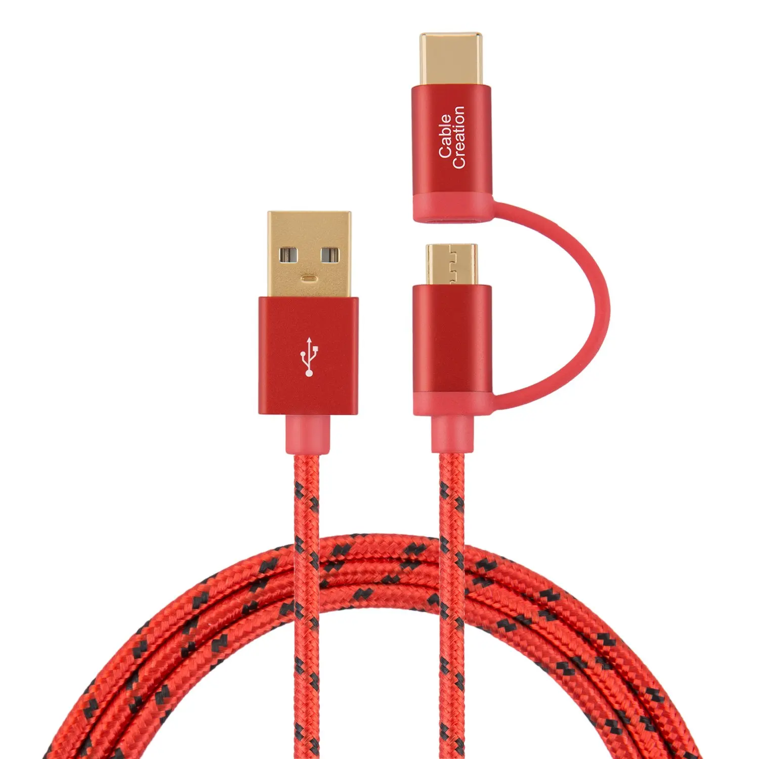 Red 2 в 1 USB C кабель, кабель плетеный Тип C& Micro B к USB шнур быстрой зарядки, совместимые устройства Android и USB-C - Цвет: Red