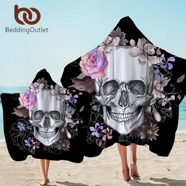 Beddingoutlet Sugar Skull Hooded Towel Gothic Bathroom Towel For