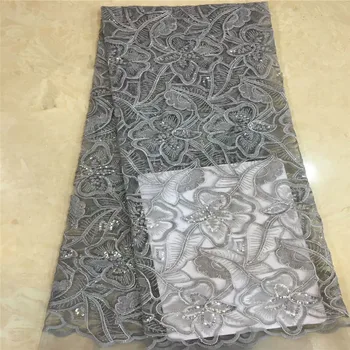 

Nigerian Lace Fabric Bridal Fashion Beads African French Lace Fabric 5Yards Tulle Mesh Net Lace Materials dress xc82-61