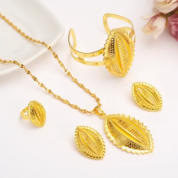 

gold Ethiopian Traditional Jewelry set Necklace Earrings bracelet men Eritrea sets for Women's Habesha Wedding bridal Best Gift