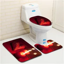Decor3PCS Valentine's Day Pattern Non Slip Toilet Seat Cover Rug Bathroom Set Decor