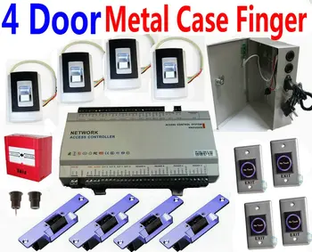 

4 Door Metal Case Fingerprint Biometric Kit with 4 door Access Panel+4 pcs of Fingerprint/card+Strike Lock+UPS Power+Exit button