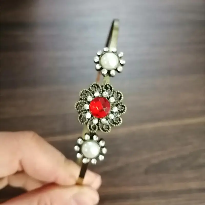 

TB1056 Vintage Alloy Metal Red Crystal Pearl Headband Flower Wedding Bridal Tiara Hair Accessories Hair Jewelry Headwear