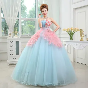 

Decorated Flowers Quinceanera Dresses A Line Gown Lace Strapless Puffy 2019 Formal Party Dress Custom Made quinceanera-mekko