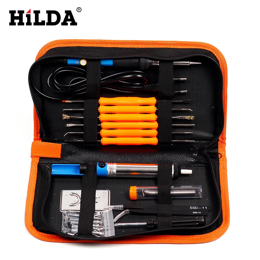 

HILDA 110V/220V 60W Handle Repair Tool Adjustable Temperature Electric Soldering Iron Set+5pcs Portable Screwdriver Welding