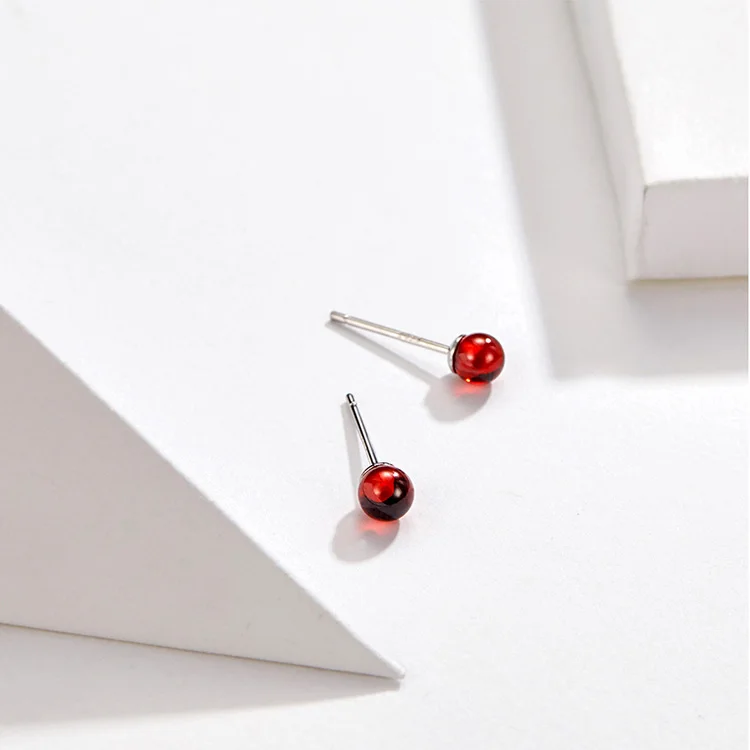 BISAER, красные женские серьги, 925 пробы, серебряные круглые серьги-гвоздики Forever, для женщин, роскошные ювелирные изделия из стерлингового серебра ECE657