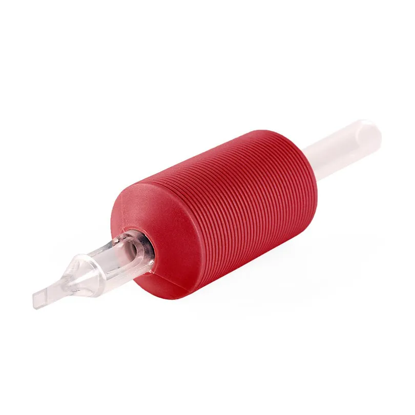 Pro 20Pcs/Box Sterilized Disposable Tattoo Tubes 1" 25mm Rubber Soft Red Grip With Clear Long Tips Round/Flat/Diamond Tips