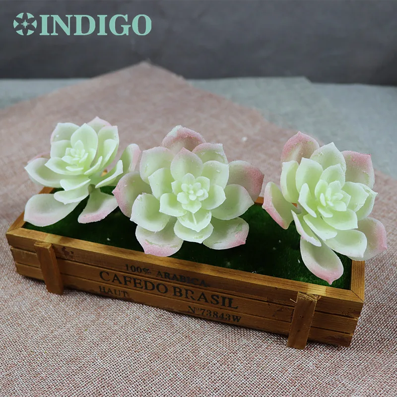 

INDIGO (3 Plants+1Tray /set ) Bonsai Yellow Flowers Artificial Succulent Plant Plastic Flower Table DecorationFree Shipping