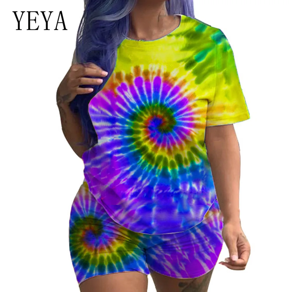 YEYA 2 Pieces Sets Tie-dye Positioning Casual Personality Jumpsuits Elegant Vintage Print Casual Romper Woman Jumpsuit Overalls