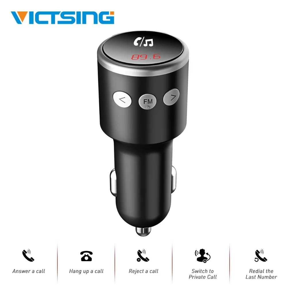 

VicTsing Wireless Adapter Hands Free Calling Car Kit Audio System Music Player Bluetooth FM Transmitter With Mic Support U Disk