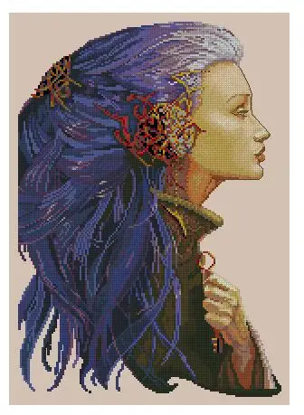 cs-2181 Cross Stitch Kit NIMUE La Clef nium Blue Hair Goddess Fairy The Key