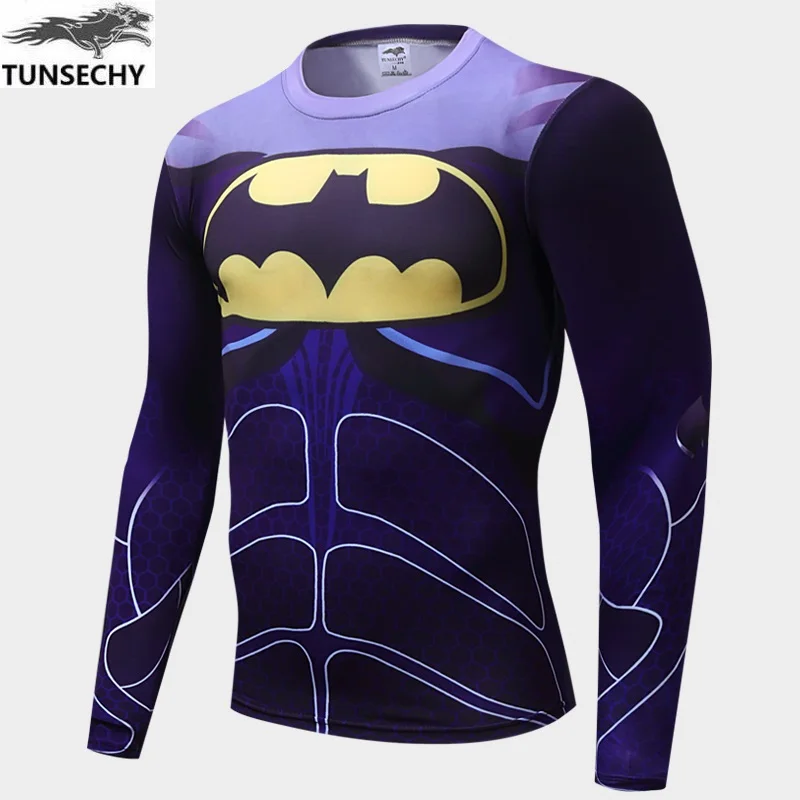 Men Crossfit Long Sleeve Compression Shirt 3D font b Anime b font Superhero Superman Captain America