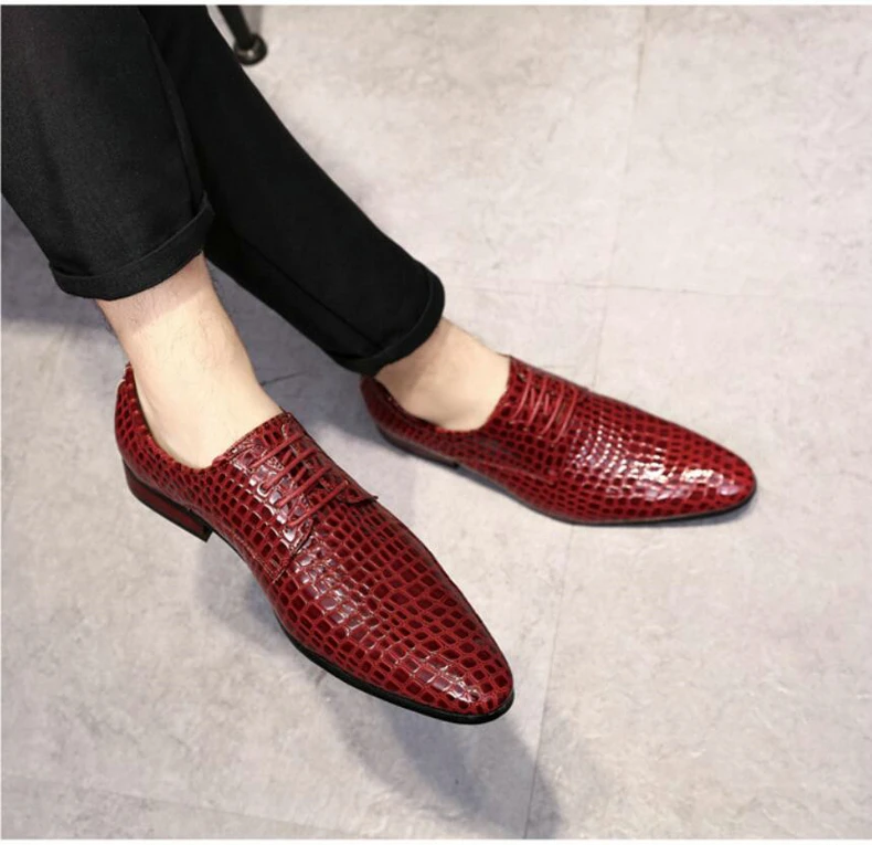 Mens Casual Shoe Formal Oxfords Mens Shoes Casual Mens Dress Shoes' Lace-up Crocodile Leather Oxford Shoes For Men Big Size 46 (7)