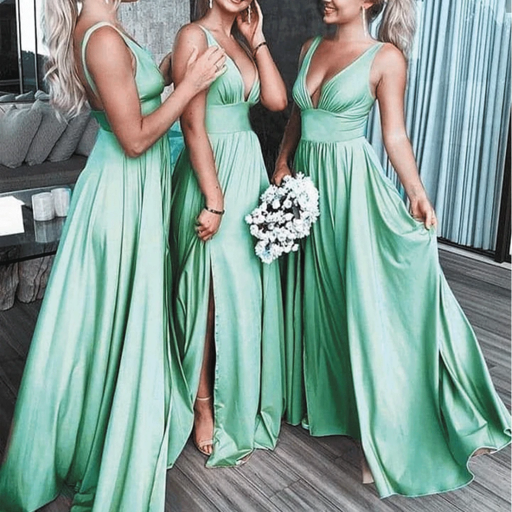 Superkimjo Mint Green Bridesmaid Dresses Long 2020 Satin A Line V Neck  Cheap Wedding Party Dresses Vestido Madrinha - Bridesmaid Dresses -  AliExpress