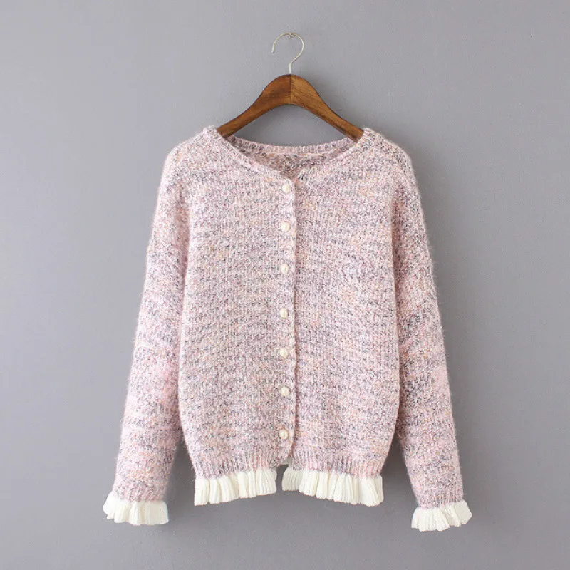 Autumn Fashion Cardigan Women Short Sweater Girl Ruffle Cute Female