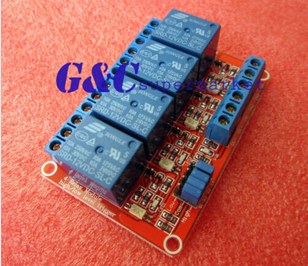 

12V 4-Channel Relay Module with Optocoupler H/L Level Triger