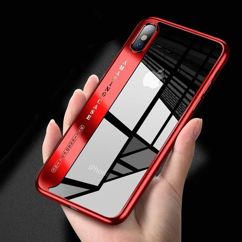 

Ultra-thin Plating Soft TPU Case For iPhone X XS XR XMAX Transparent Silicone Back Cover For iPhone 6 6s 7 8 Plus Coque Capa