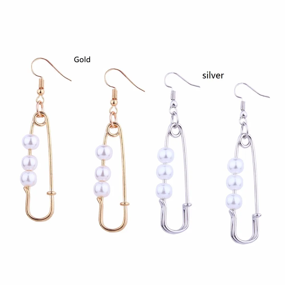 1Pair Fashion Creativity Gold Color Dangle Earrings Multifunction Pearl
