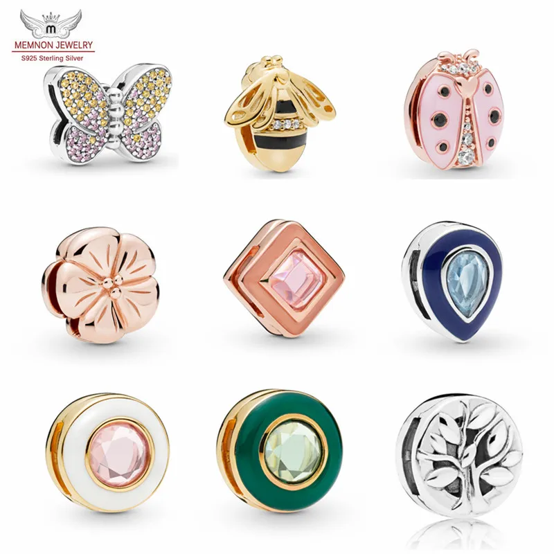 

925 Sterling Silver Reflexions Butterfly Flower bee Clip beads Enamel Rose Charms Fit Bracelets DIY Gift for Women Men Jewelry