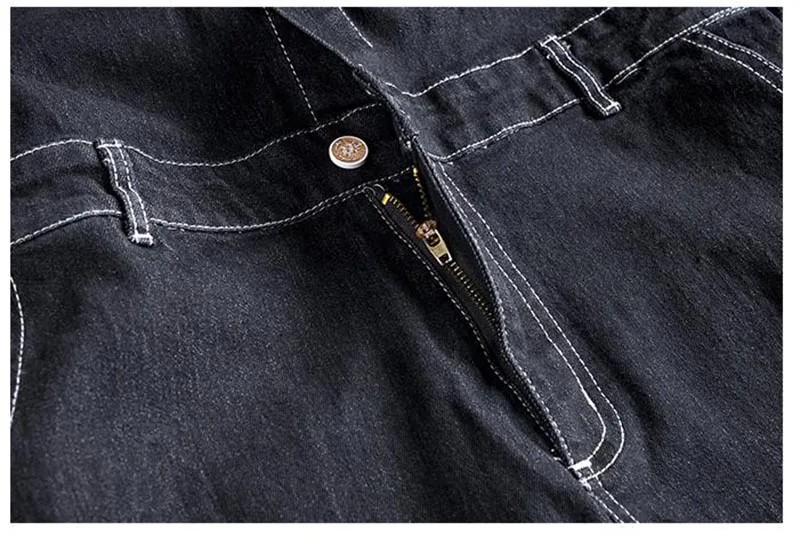 Mcikkny Spring Autumn Men's Cargo Denim Bib Overalls Eagle Embroidery Jeans Jumpsuits For Male Suspender Pants  (4)