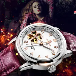 Montres femmes Автоматическая Сапфир Смотреть Женщины Скелет механические часы кожи модные деловые женские водонепроницаемые женские часы