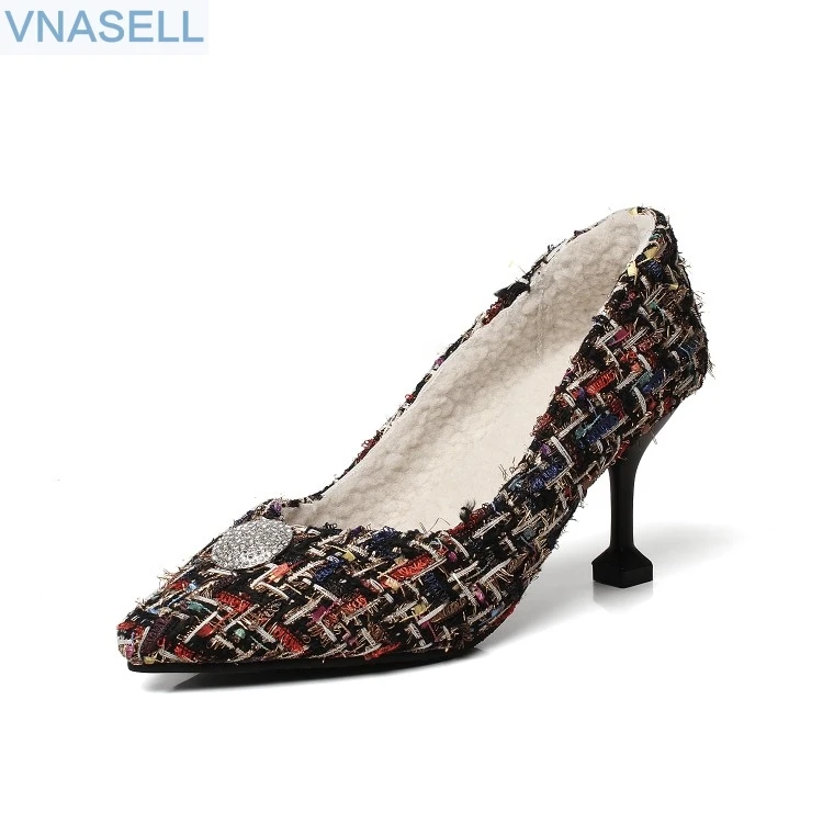 

Fashion trend Faner pointed color high-heeled shoes with single grid pattern color high-heeled shoes 2018 new