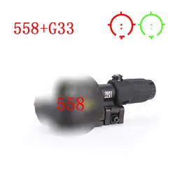 Охота прицел 558 + G33 Голографическая Красный Зеленая точка прицел 3x лупа для 20 мм железнодорожных крепления Tan черный, красный Цвет