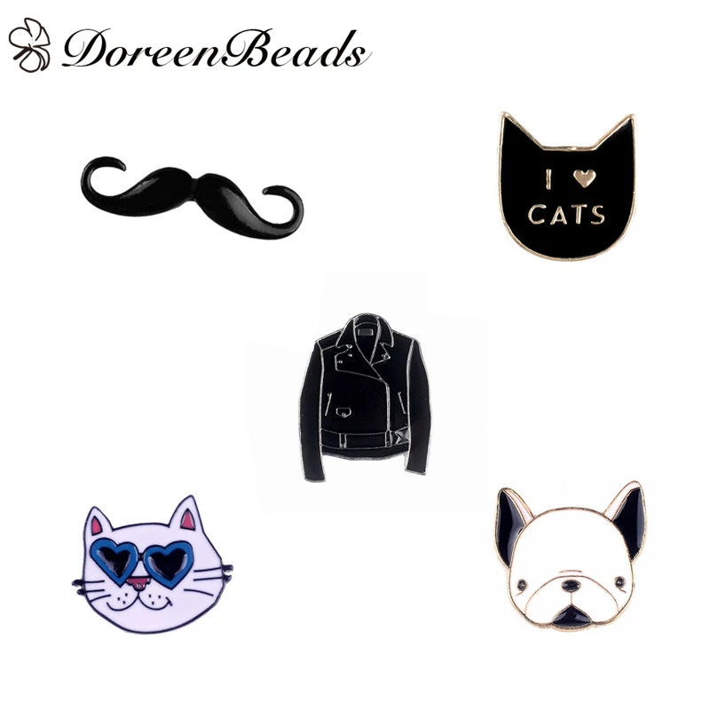 DoreenBeads 1 шт. милые Мультяшные значки на рюкзак булавка эмалевые усы кошка собака