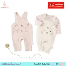COBROO/Детские комбинезоны для девочек, одежда для малышей, хлопковые комбинезоны с милым рисунком котенка, унисекс, коричневый цвет, от 0 до 24 месяцев, NY520019