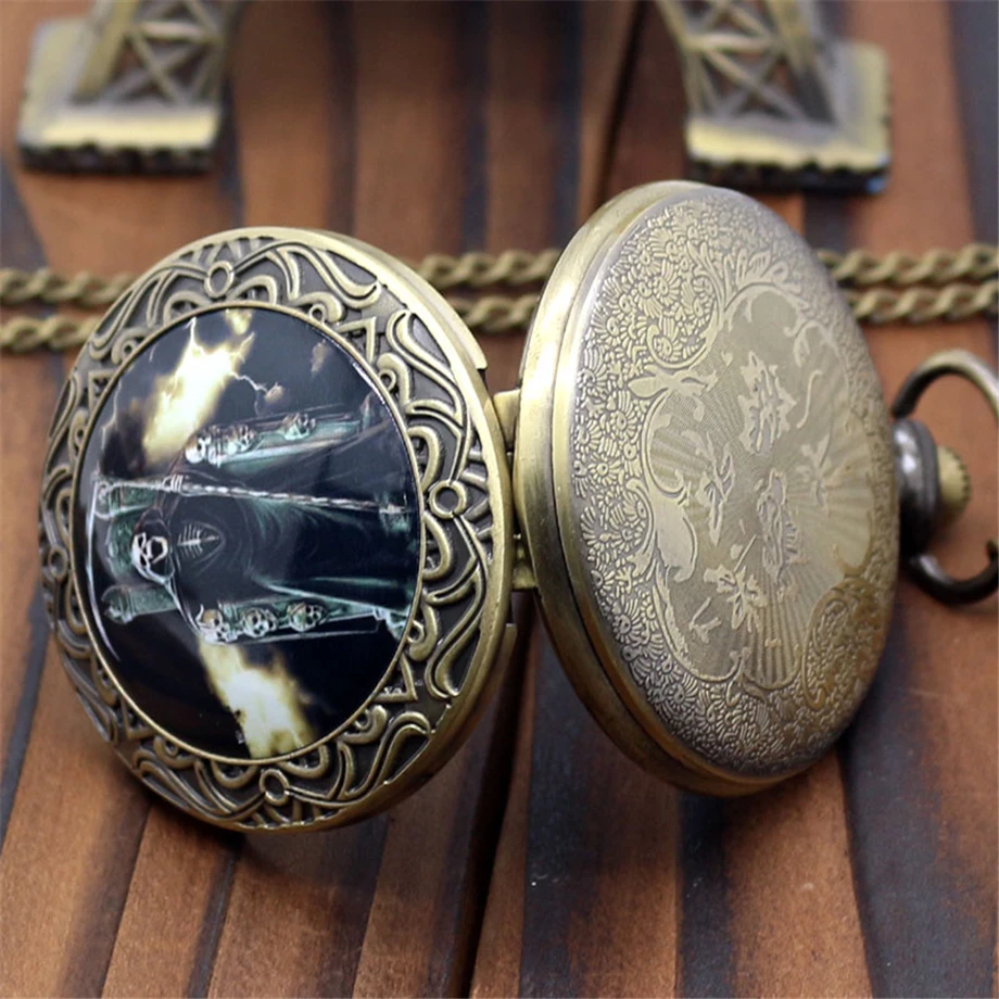 Античный стиль холодный Мрачный Жнец Череп ожерелье карманные часы кварцевые стимпанк старинные бронзовые подарок для мужчин мальчика