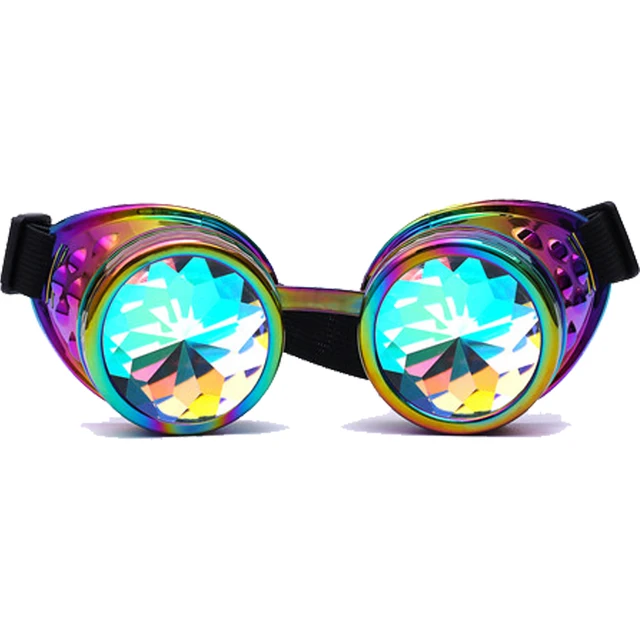 Steampunk Goggles Kaleidoscope Rainbow Crystal Lenses Cosplay Vintage Glasses Welding Men Women Gothic Cool Eyewear 2