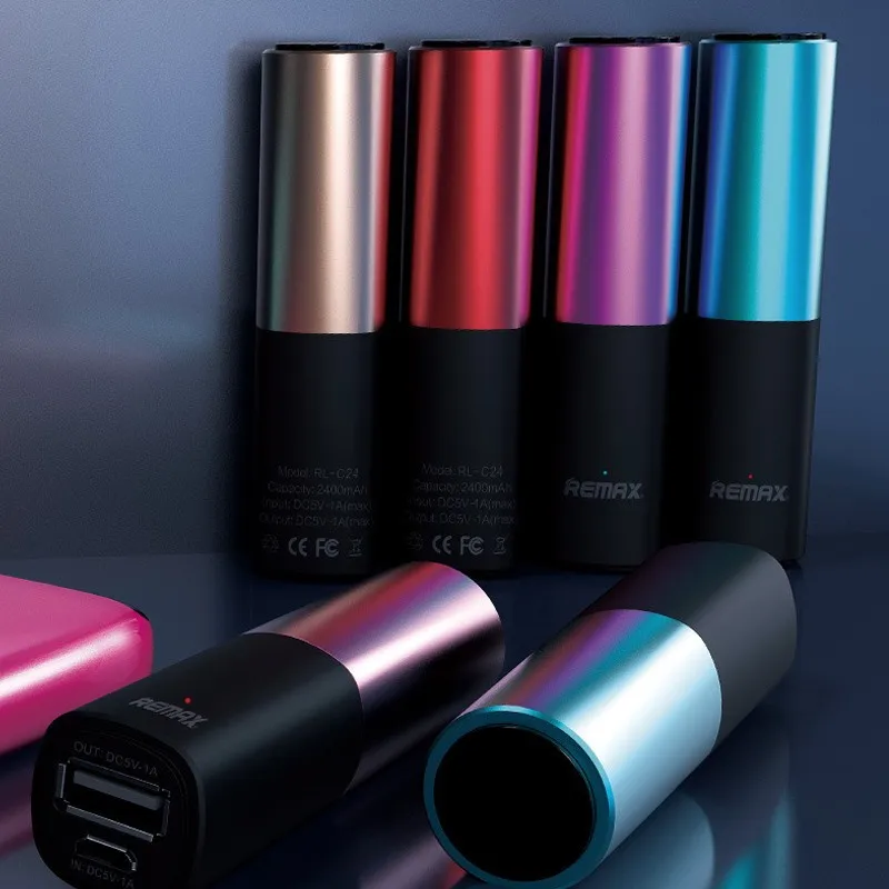 REMAX Lipstick power Bank 2400 мАч портативное зарядное устройство Внешний аккумулятор зарядное устройство для iphone 5s 6 7s samsung с бесплатным кабелем