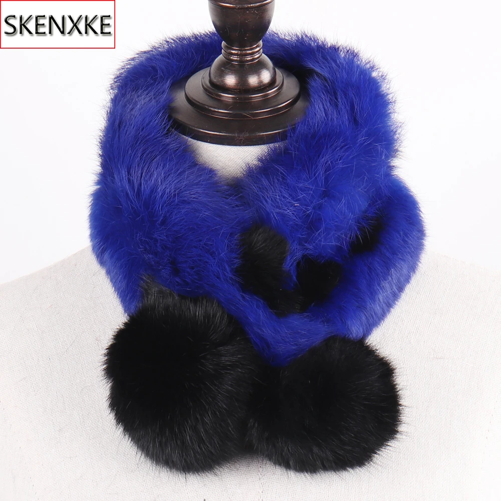 New Lady Real Natural Rabbit Fur Scarf Women Winter Fashion Knitted Rabbit Fur Muffler Natural Soft Warm Real Rabbit Fur Scarves