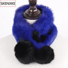 New Lady Real Natural Rabbit Fur Scarf Women Winter Fashion Knitted Rabbit Fur Muffler Natural Soft Warm Real Rabbit Fur Scarves