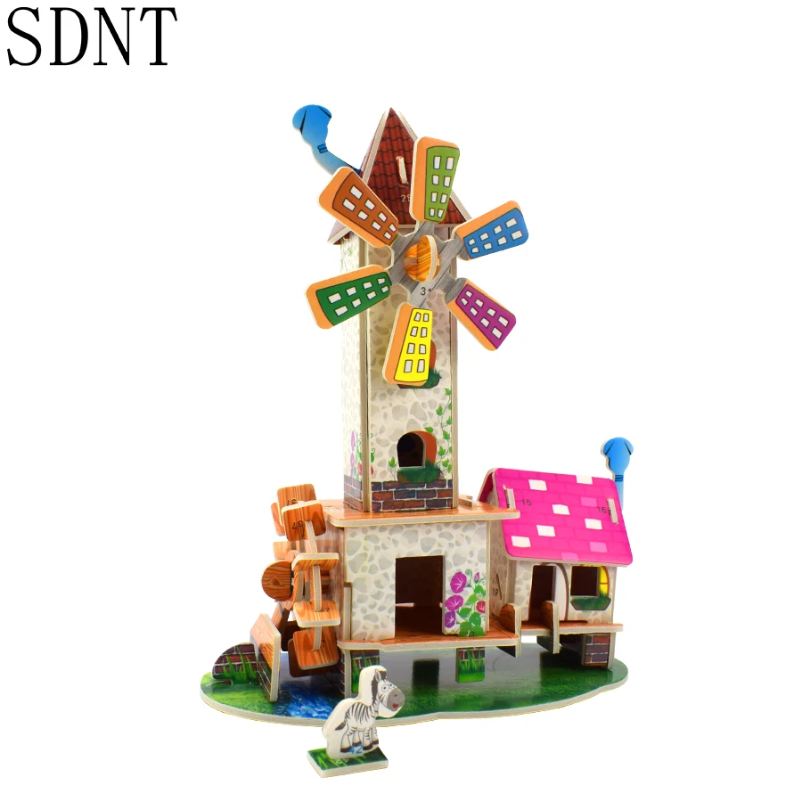 Ветряная мельница, домик, 3D головоломка, игрушки для детей, сказочные строительные Бумажные модели, Обучающие DIY головоломки, игрушки, развивающие хобби, подарки