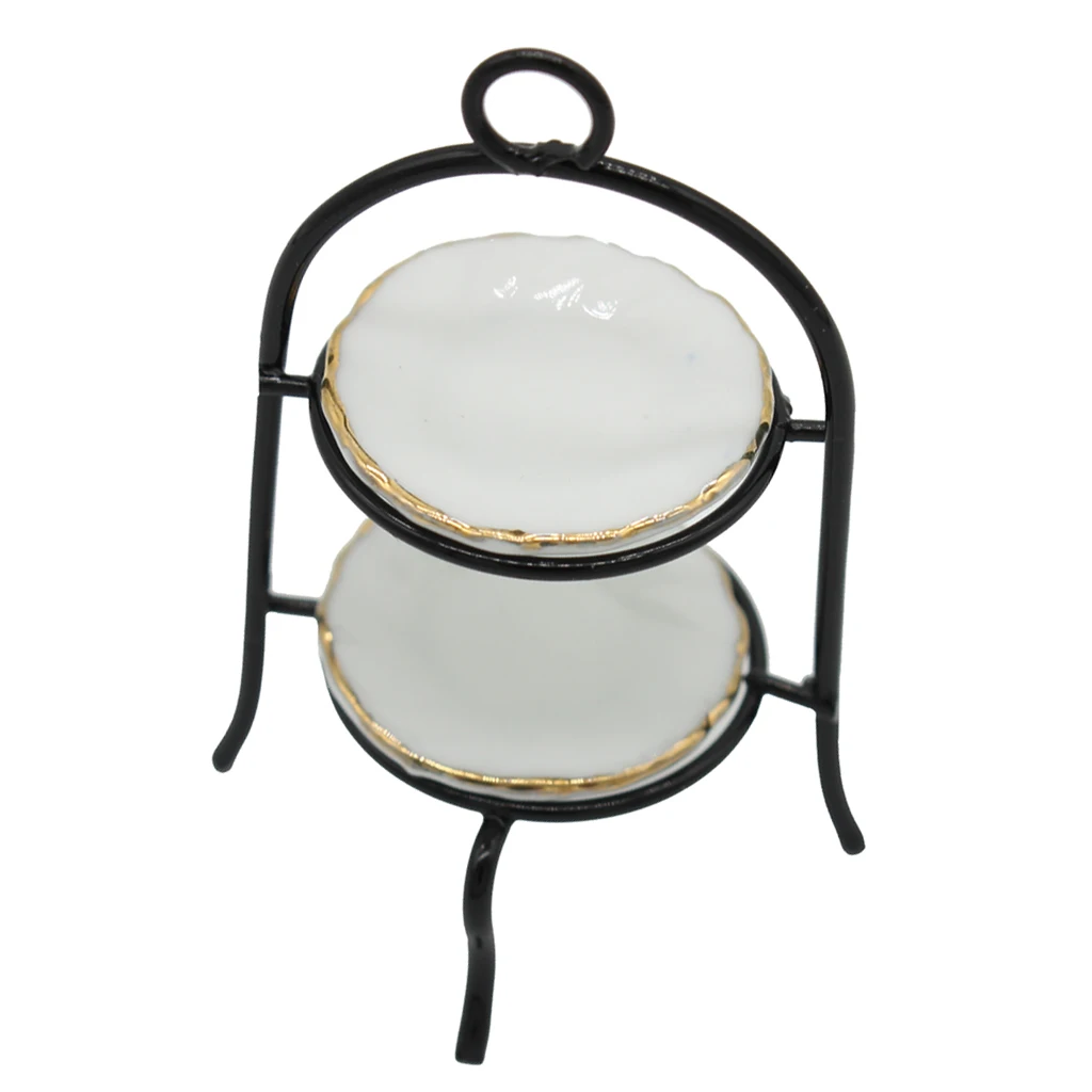 Dollhouse Miniature 2.4' Tall Cake Stand with 2*Plates Furniture Decoration