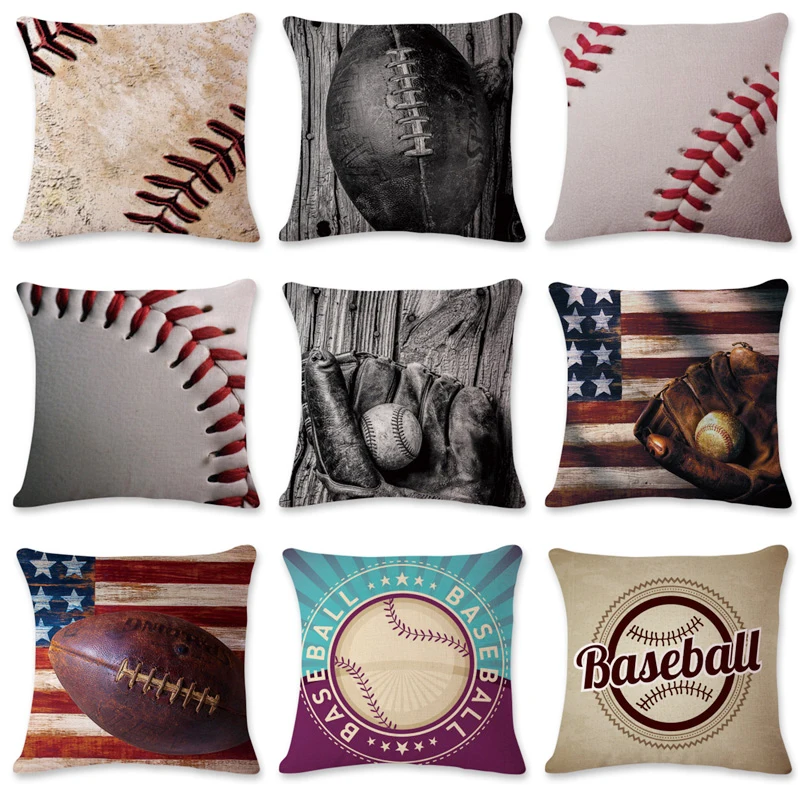 

American Pillowcase Football Baseball Rugby Series Cushion Cover Cotton Linen Home Decorative Pillow Cover for Sofa Car Cojines