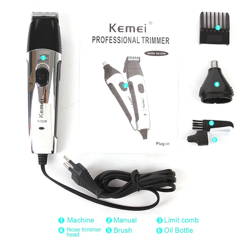 Kemei Электрический 2 в 1 триммер для носа триммер для стрижки волос Бритва салон машинка для стрижки волос для мужчин KM-522B