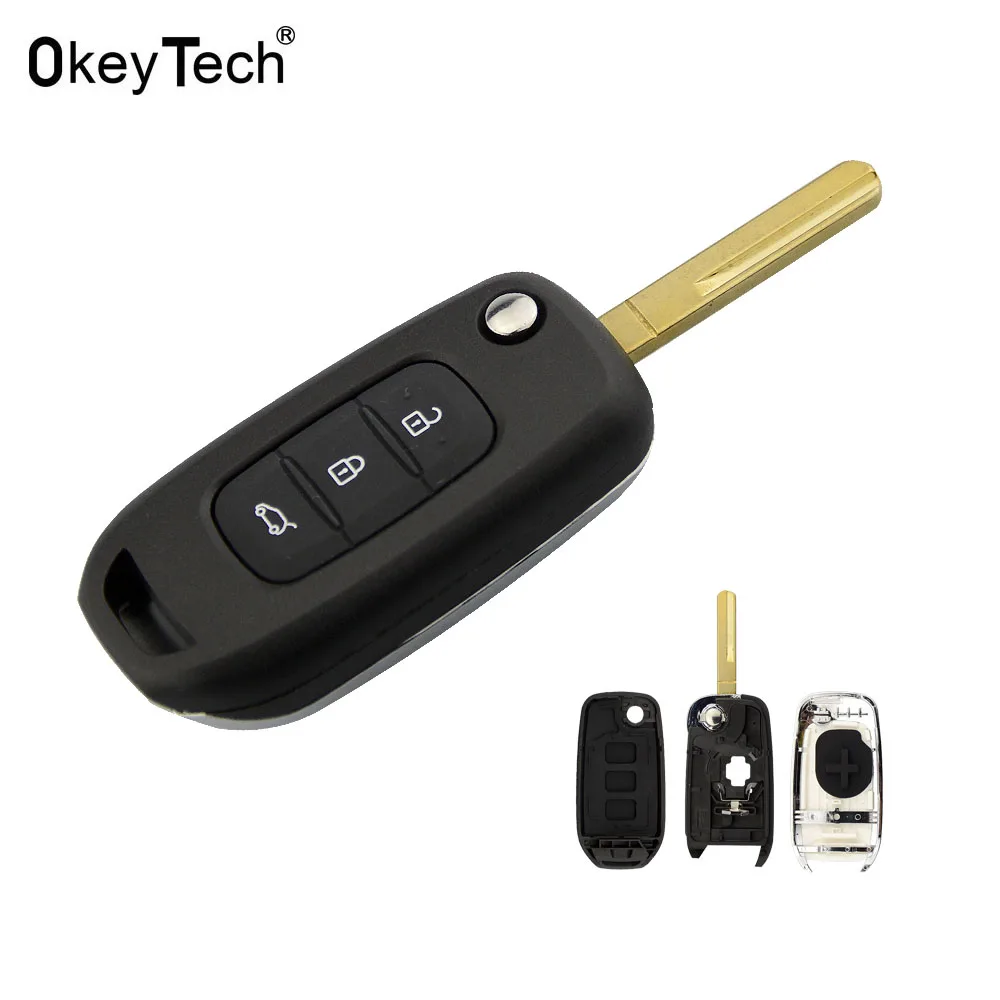 

OkeyTech for Renault folding Key 3 Button Uncut Blade Remote Key Shell Replacement Cover Case Fob for Renault Kadjar Koleos 2017
