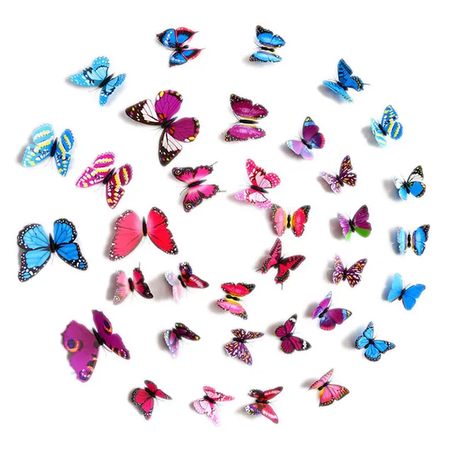 Urijk 12PCs/lot PVC Butterfly 3D Wall Stickers Wall Decals For Kids Room Wall Sticker Flower For Kitchen Colorful Home Decor
