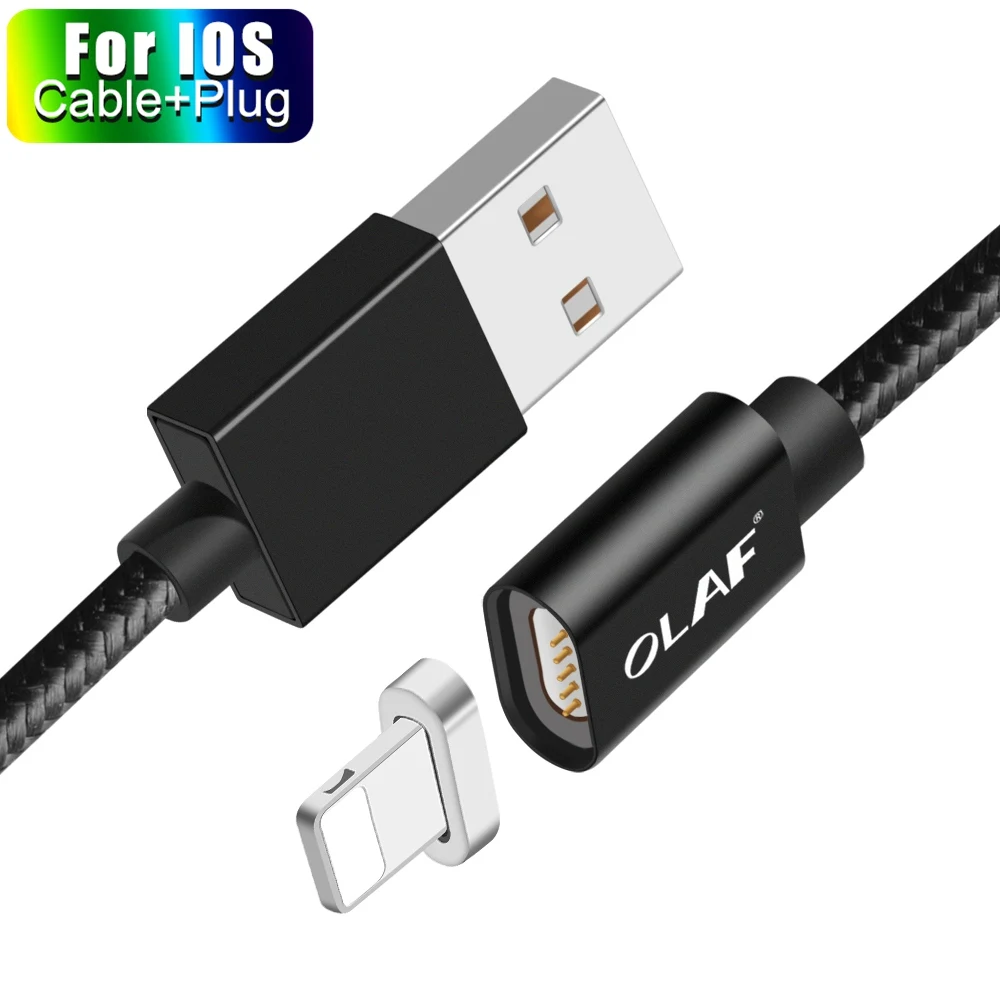 Олаф магнитное зарядное устройство usb type C Micro USB кабель провод для быстрой зарядки штекер type-C Магнитный кабель для iPhone samsung Xiaomi huawei - Цвет: Black For IOS Cable