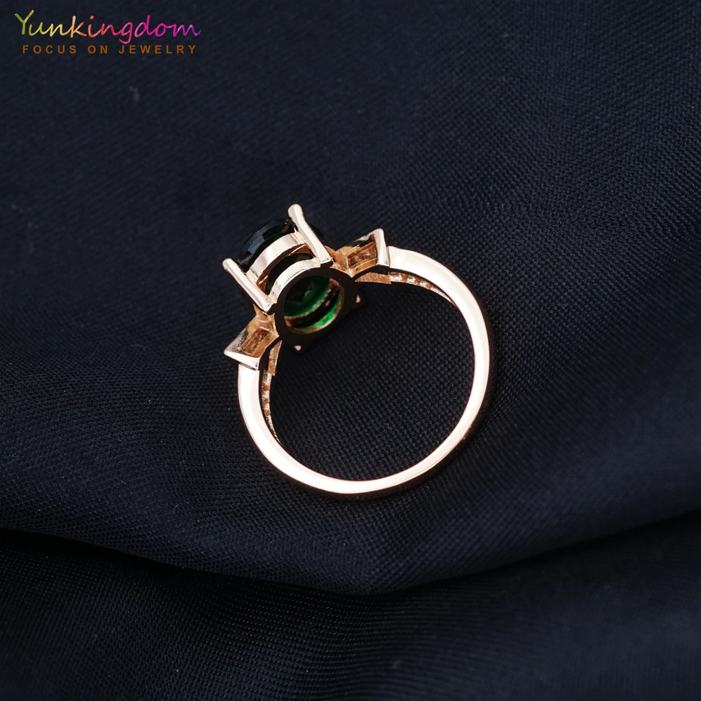 Женское Обручальное кольцо с зеленым фианитом и розовым золотом|rings for women|ring