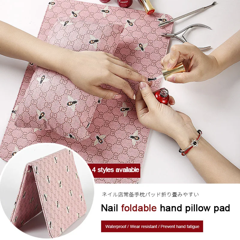 

ANGNYA Nail Bee Hand Pillow Cushion Holder Soft PU Leather Sponge Arm Rest Collapsible Portable and Washable Nail Art Pillow
