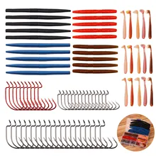 80 шт./кор. ящик для рыболовных снастей включают в себя Высокоуглеродистая сталь джиг и червь Рыболовный крючок мягкий дождевой червь для Техас приглушенной видеосъемки